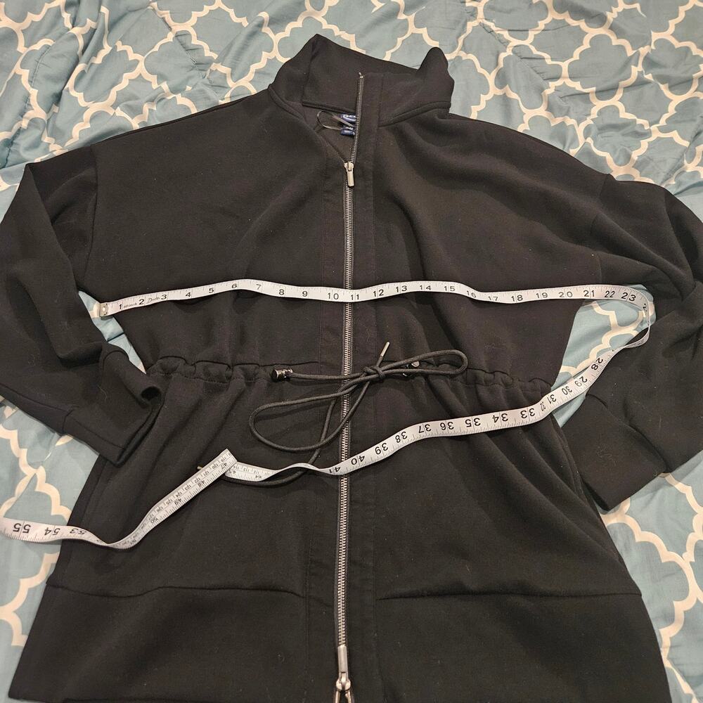 Scoop Women’s Medium Black Zip Front Jacket Drawstring Waist Mock Neck Athleisur - Picture 7 of 11